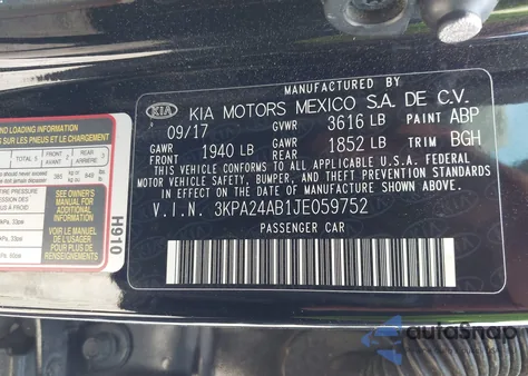 2018 Kia Rio Lx из США, поврежденный, VIN 3KPA24AB1JE059752